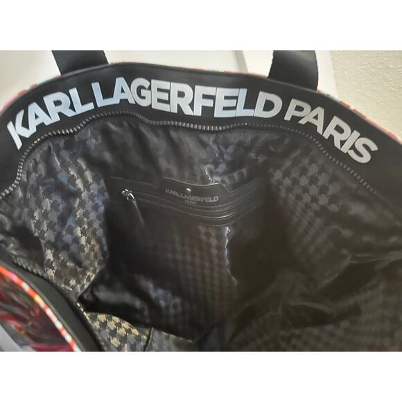 Karl Lagerfeld Paris Tote Bag Colorful Leaf Print Large Shoulder Carryall Purse - Picture 3 of 6